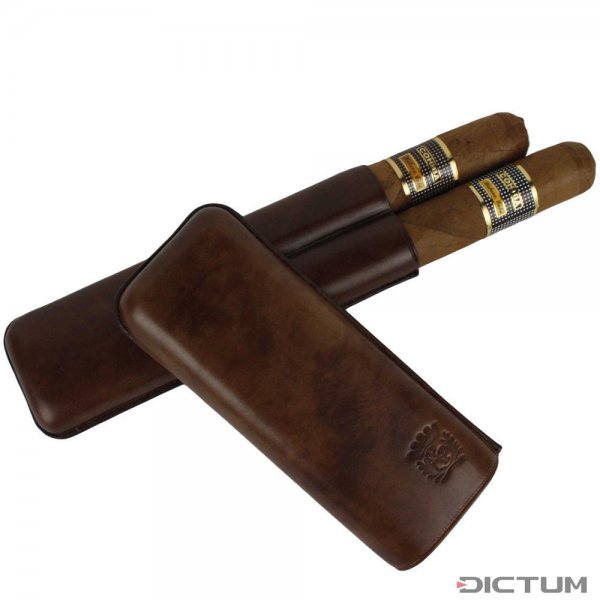 Rey Pavón Leather Cigar Case, Dark Brown