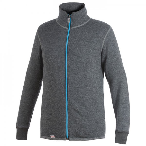Cardigan Woolpower, gris/turquoise, 400g/m², taille M
