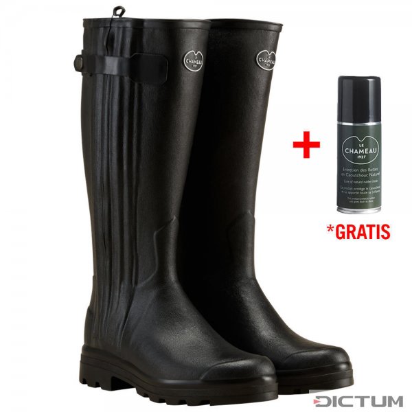 Le Chameau »Chasseur« Men's Rubber Boots, Leather Lining, Noir, Size 40