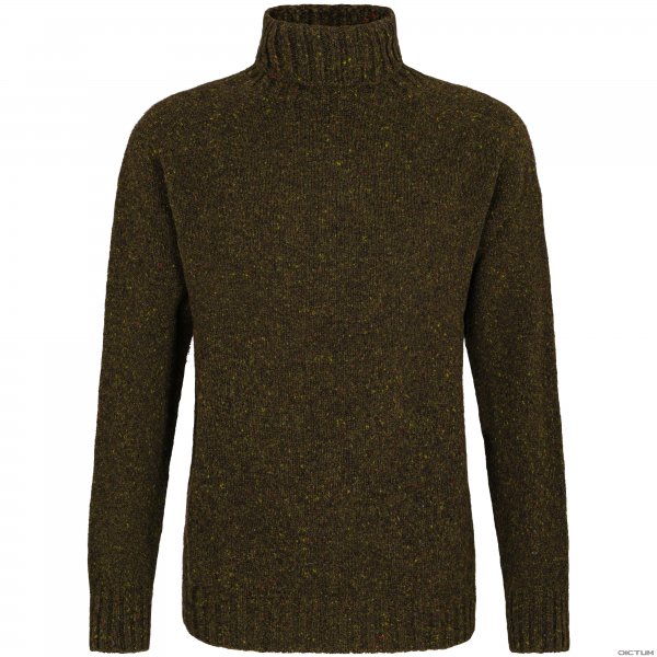 Men’s Turtleneck Donegal Sweater, Dark Green, Size S