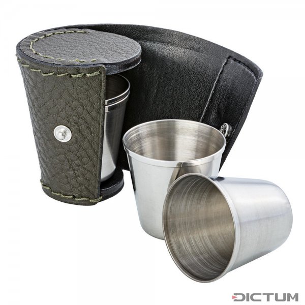 BEIER Stainless Steel Schnapps Cup Set in Leather Case, Olive