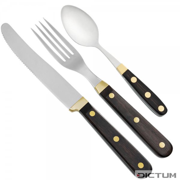 Rustic Cutlery Set, Ebony, with Buckels Table Knife with Serrated Edge