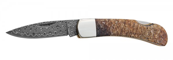 Cuchillo plegable de Damasco Stoneworks, hueso de mamut