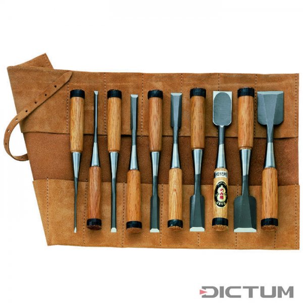 HSS Chisels for Cabinetmakers, 10-Piece Set in Leather Tool Roll