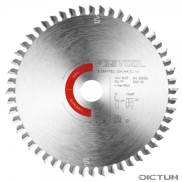 Festool Saw blade LAMINATE/HPL HW 160x1,8x20 TF52
