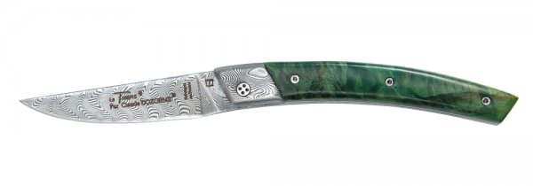 Cuchillo plegable Le Thiers RLT Damasco, madera de álamo