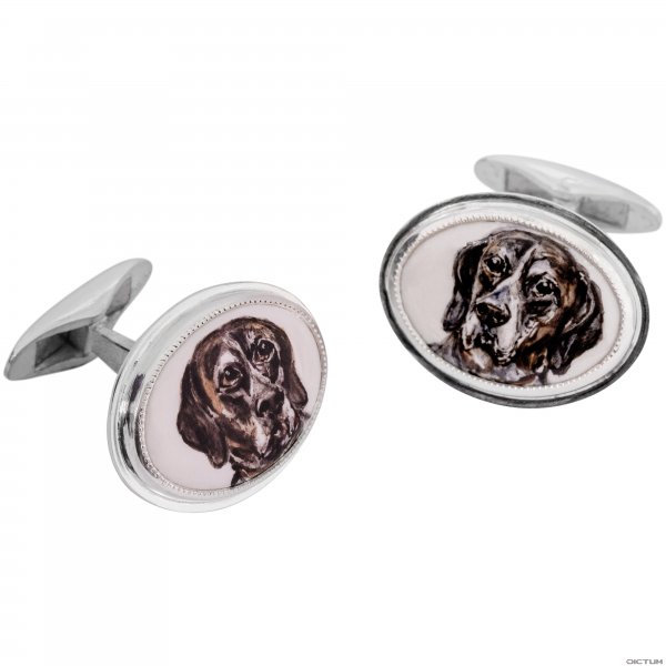 Hand-painted »German Shorthair« Cufflinks, Silver