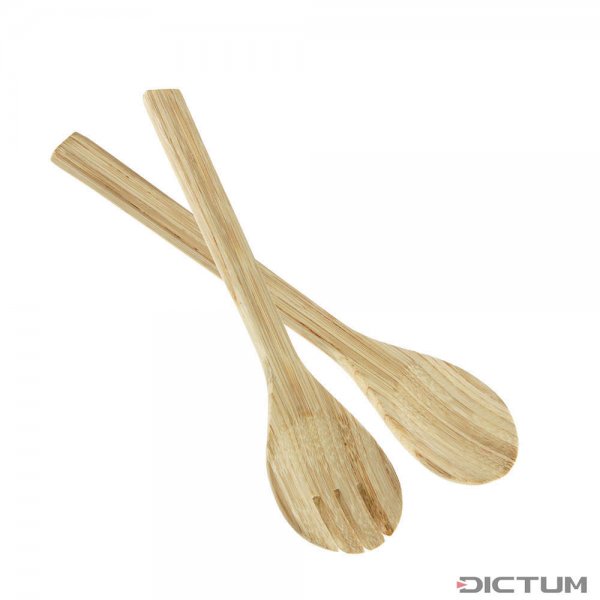 Bambusowe łyżki do sałatek, kolor naturalny, krótkie