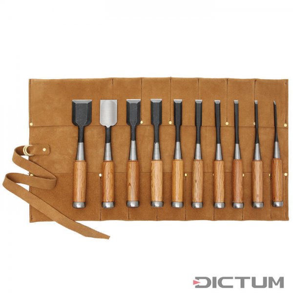 Tataki Nomi Chisels, 10-Piece Set in a Leather Tool Roll