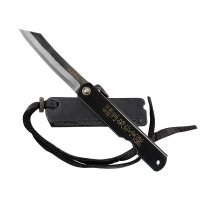 Cuchillo Higonokami negro con hoja forjada, incl. estuche plegable de cuero