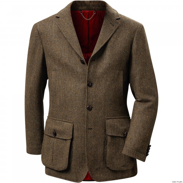Męska tweedowa kurtka myśliwska, jodełka, brąz ,​rozmiar 27