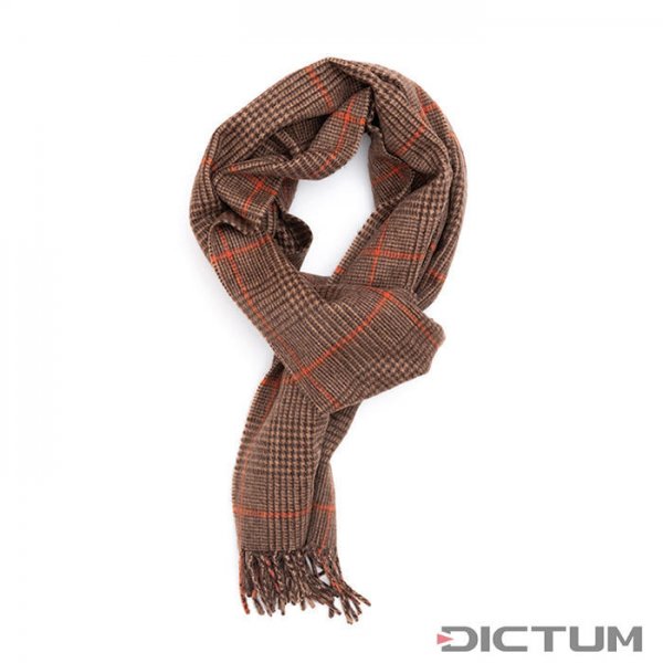 Classic Cashmere Scarf, Glen Check Plaid in Brown Shades with Orange Over Check