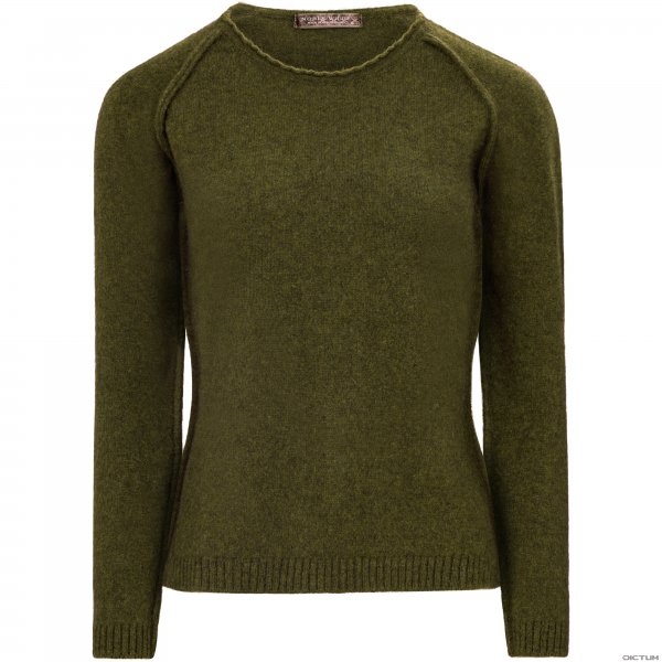 Maglione da donna, opossum/lana merino, mélange verde oliva, taglia 34