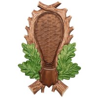 Hand-Carved Trophy Plate »Roebuck«, Multicoloured Stained