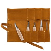 DICTUM Carving and Hook Knives, 5-piece Set, incl. Leather Tool Roll