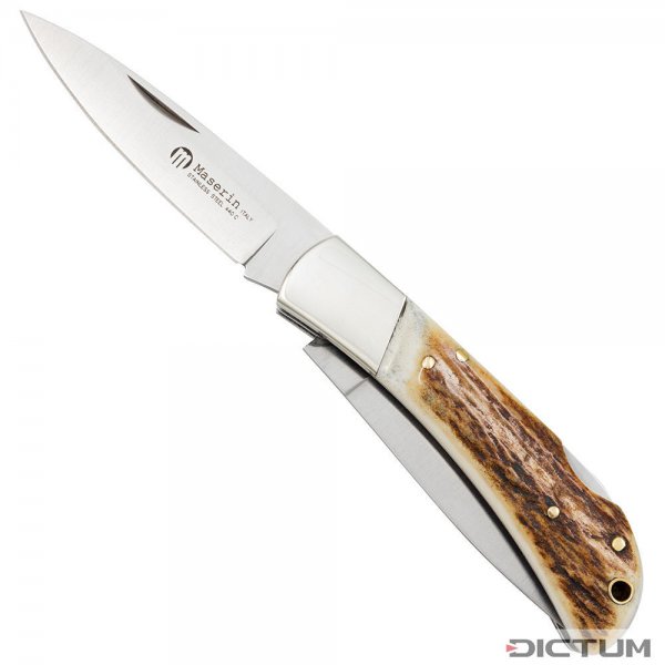 Cuchillo de caza plegable Maserin, 2 partes, cuerno de ciervo