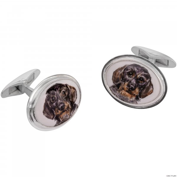 Hand-painted »Dachshund« Cufflinks, Silver