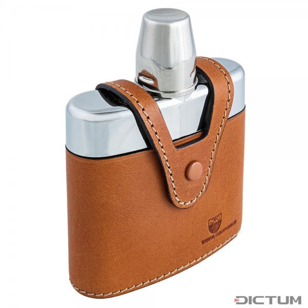 BEIER Glass Hipflask in Leather Case, 100 ml, Light Brown