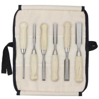 Juego de formones DICTUM, Juego de formones DICTUM, diseño corto, 6 piezas, en bolsa de cuero enrollable