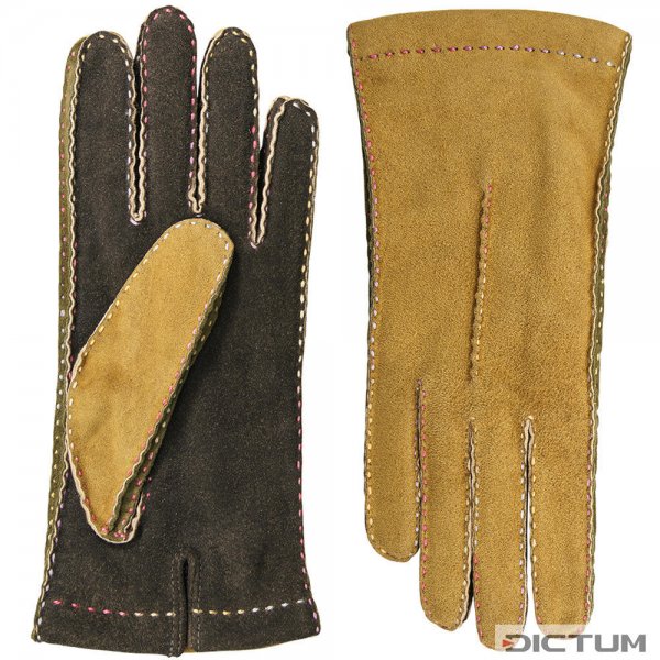 FORLI Ladies Gloves, Goat Suede, with Cashmere Lining, Multi-coloured, Size 6.5