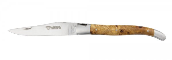 Cuchillo plegable Laguiole con doble pletina, madera de álamo veteada