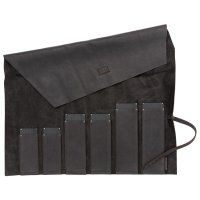 Messer-Rolltasche Deluxe, Rindsleder mit Kevlarschutz, 6 Fächer, schwarz