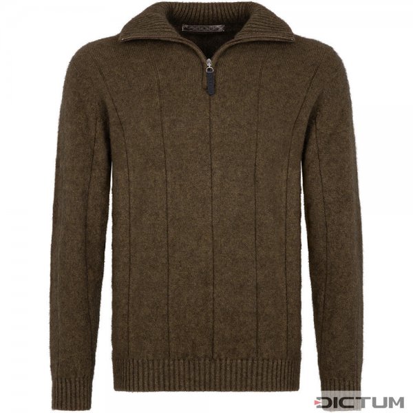 Men’s Zip Sweater, Possum Merino, Brown Melange, Size L