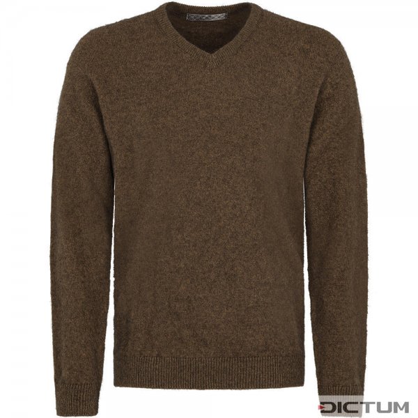 Possum Merino Men’s V-neck Sweater, Brown Melange, Size L