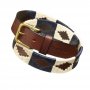 JUGADORO: Dark brown leather with embroidery in dark blue and cream