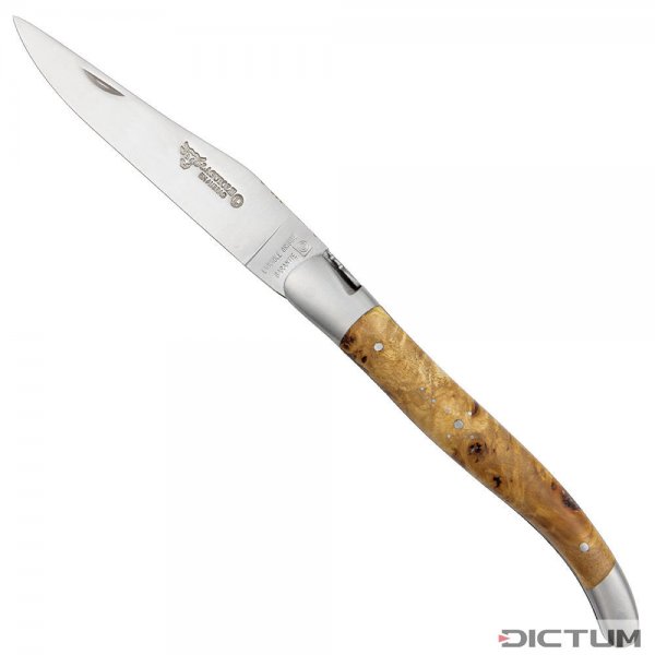 Cuchillo plegable Laguiole con doble pletina, madera de álamo veteada