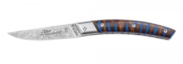 Cuchillo plegable Le Thiers RLT, damasco, Banksia, azul