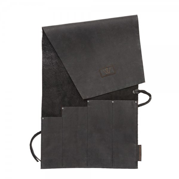 Bolsa enrollable para cuchillos, cuero de vacuno, 4 compartimientos, negra
