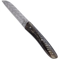 Cuchillo plegable Perceval L09, acero de Damasco, cuerno de carnero