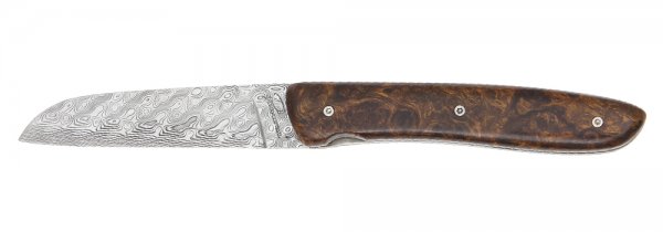 Nóż składany Perceval L08 ze stali damasceńskiej, pustynne drewno żelazne