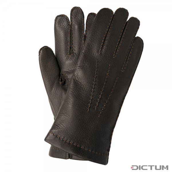 »Oslo« Men’s Gloves, Deerskin, Cashmere Lining, Dark Brown, Size 8.5