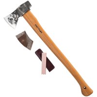 Set : hache DICTUM Bushman avec fourreau en feutre et affûteur diamant