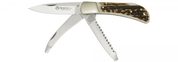 Nóż składany myśliwski Maserin, 3-częściowy, róg jelenia