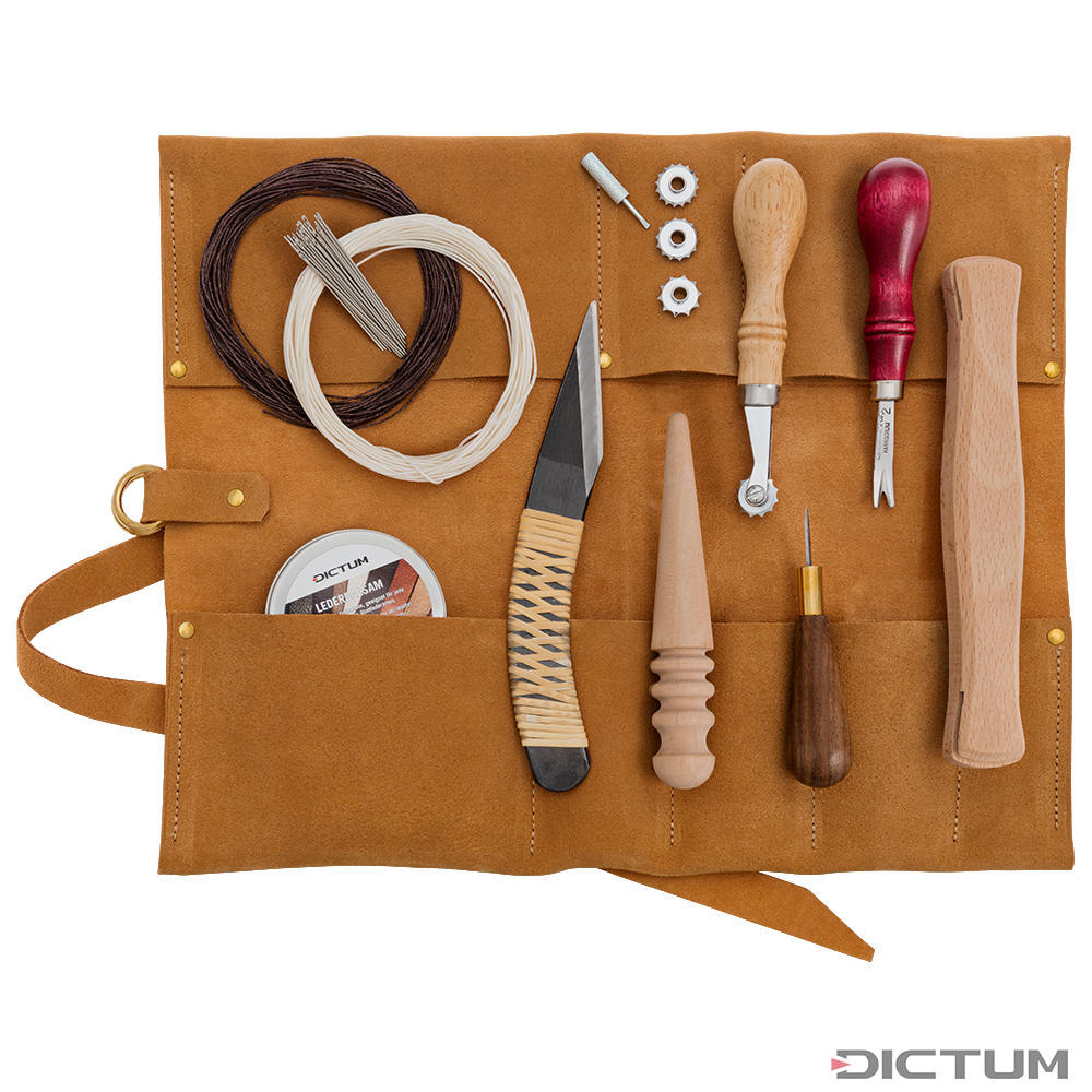 Kit de démarrage pour travail du cuir DICTUM, 10 pièces, Outils de coupe  et de fente
