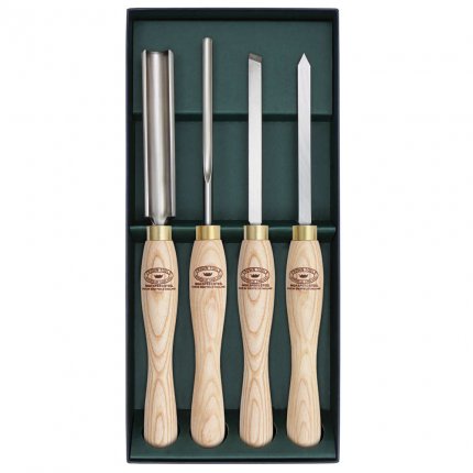 Set di sgorbie per tornitura Crown, impugnatura in frassino verniciato, 4 pezzi