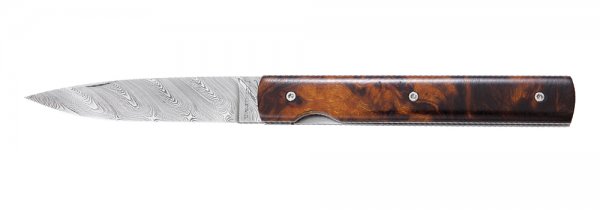 Cuchillo plegable Le Français, acero de Damasco, madera de palo fierro