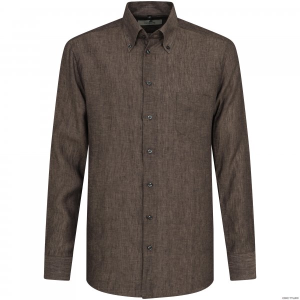 Camisa de lino para hombre, marrón, talla 39