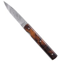 Cuchillo plegable Le Français, acero de Damasco, madera de palo fierro