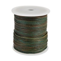 Cowhide Lace, Ø 2 mm, Cowhide Lace, Ø 2 mm, Round, Antique Green, 50 m