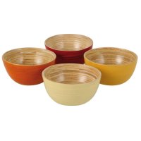 竹制碗组，红、橙、黄、乳白色。