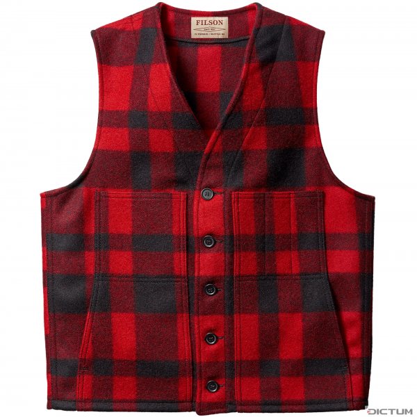 Filson Mackinaw Wool Vest, Red/Black Plaid, Size L