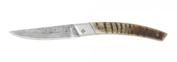 Cuchillo plegable Le Thiers RLT Damasco, cuerno de carnero