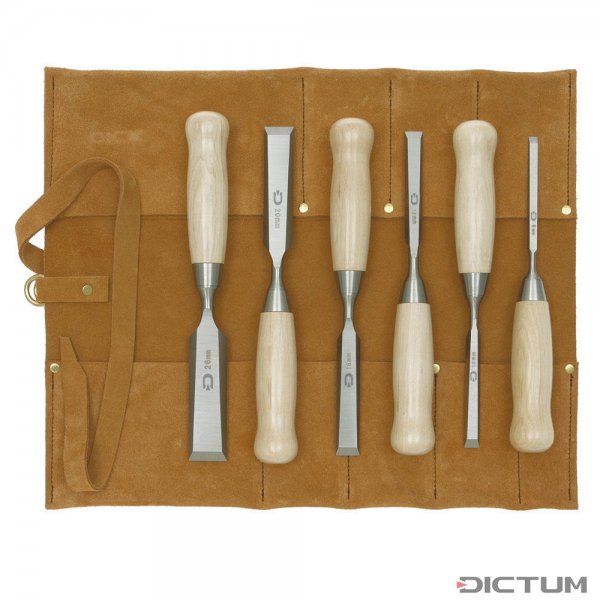 DICTUM Chisel, Short Pattern, 6-Piece Set, in Leather Toll Roll