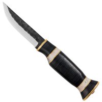 Couteau de chasse et de plein air Wood Jewel avec manche en cuir
