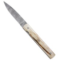 Couteau pliant Le Couteau pliant Le Français, acier de Damas, bois de cerf