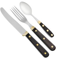 Rustic Cutlery Set, Ebony, with Buckels Table Knife with Serrated Edge